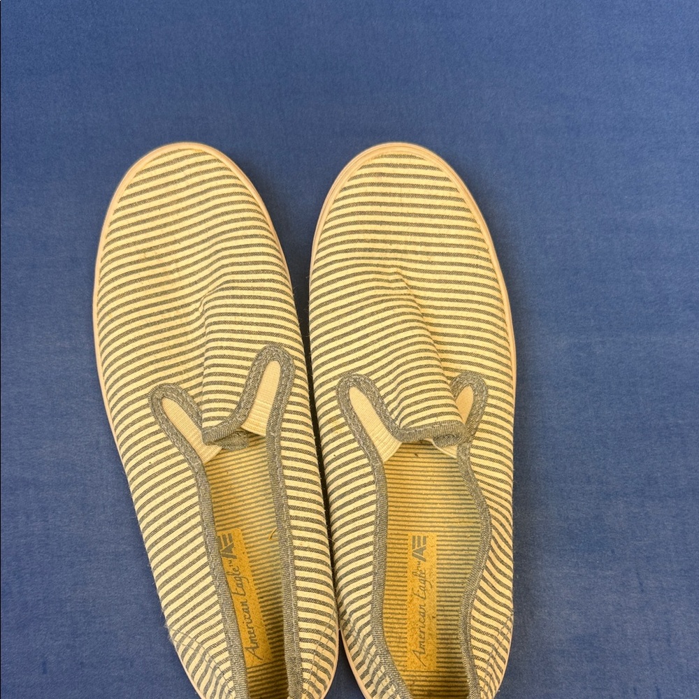 American Eagle Outfitters Blue and Cream Striped Slip-Ons